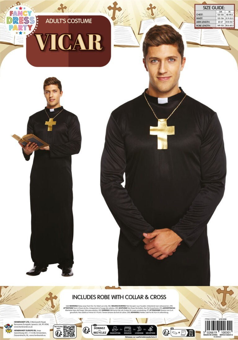PRIEST COSTUME ADD CROSS VICAR RELIGIOUS FANCY DRESS ROBE SCARF STAG DO One Size