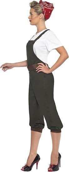 1940s Land Girl Costume Dress Women's WW2 Fancy Dress, Army Size UK, S