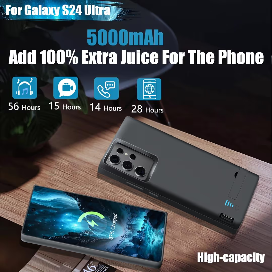 Galaxy S24 Ultra 5000mAh Battery Case Wireless Charging Portable Power Bank Case