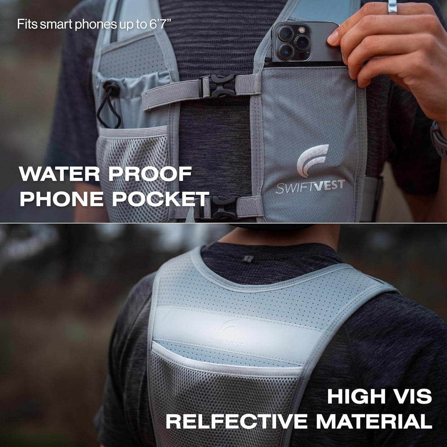 SWIFTVEST Running Phone Holder Vest | Waterproof Phone Pouch | Reflective Vest |
