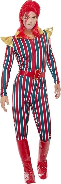 Ziggy Stardust Bowie Jumpsuit Belt Boot Covers Fancy Dress Costume