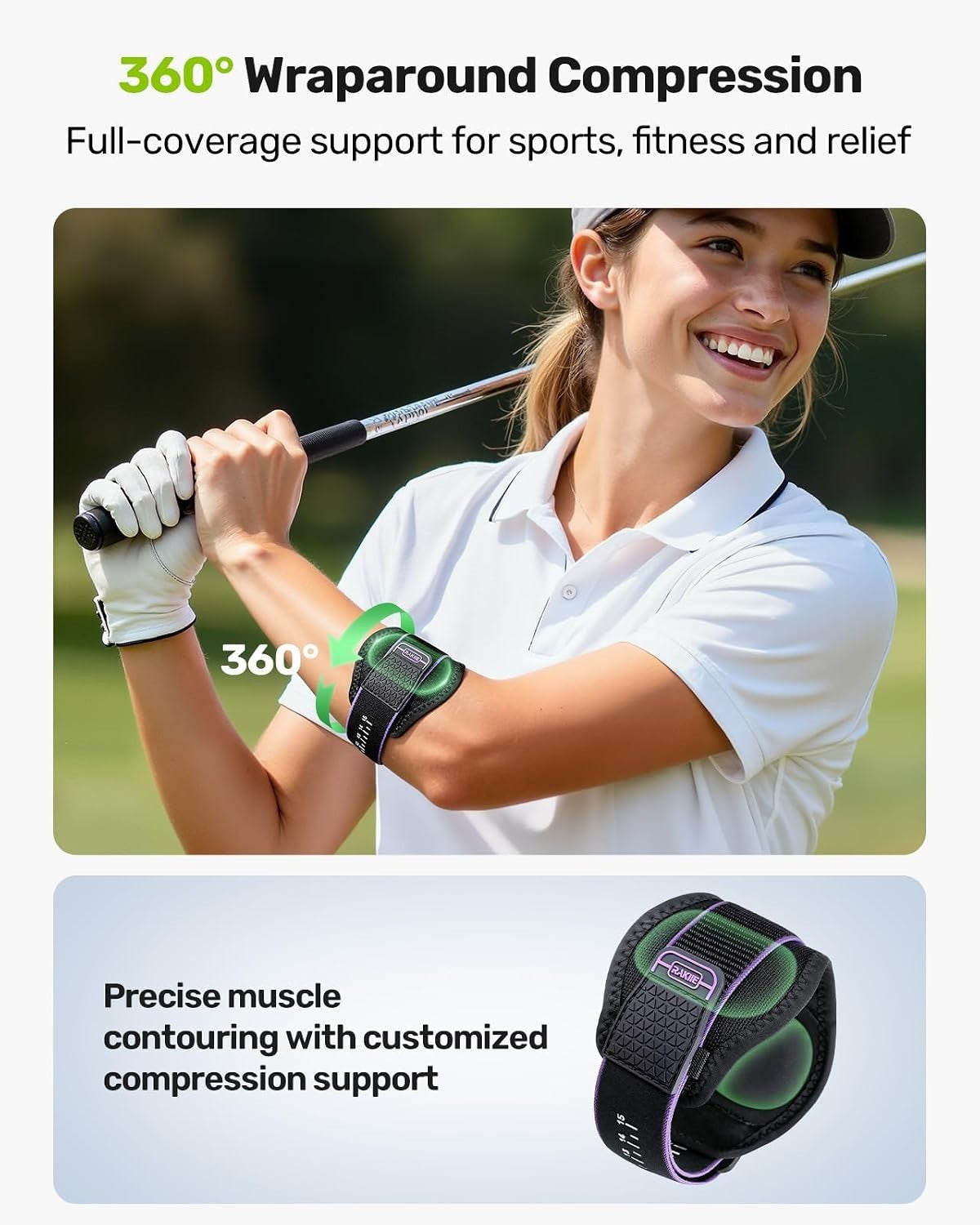 Rakiie Tennis Elbow Support Strap Adjustable Golfers Brace Purple