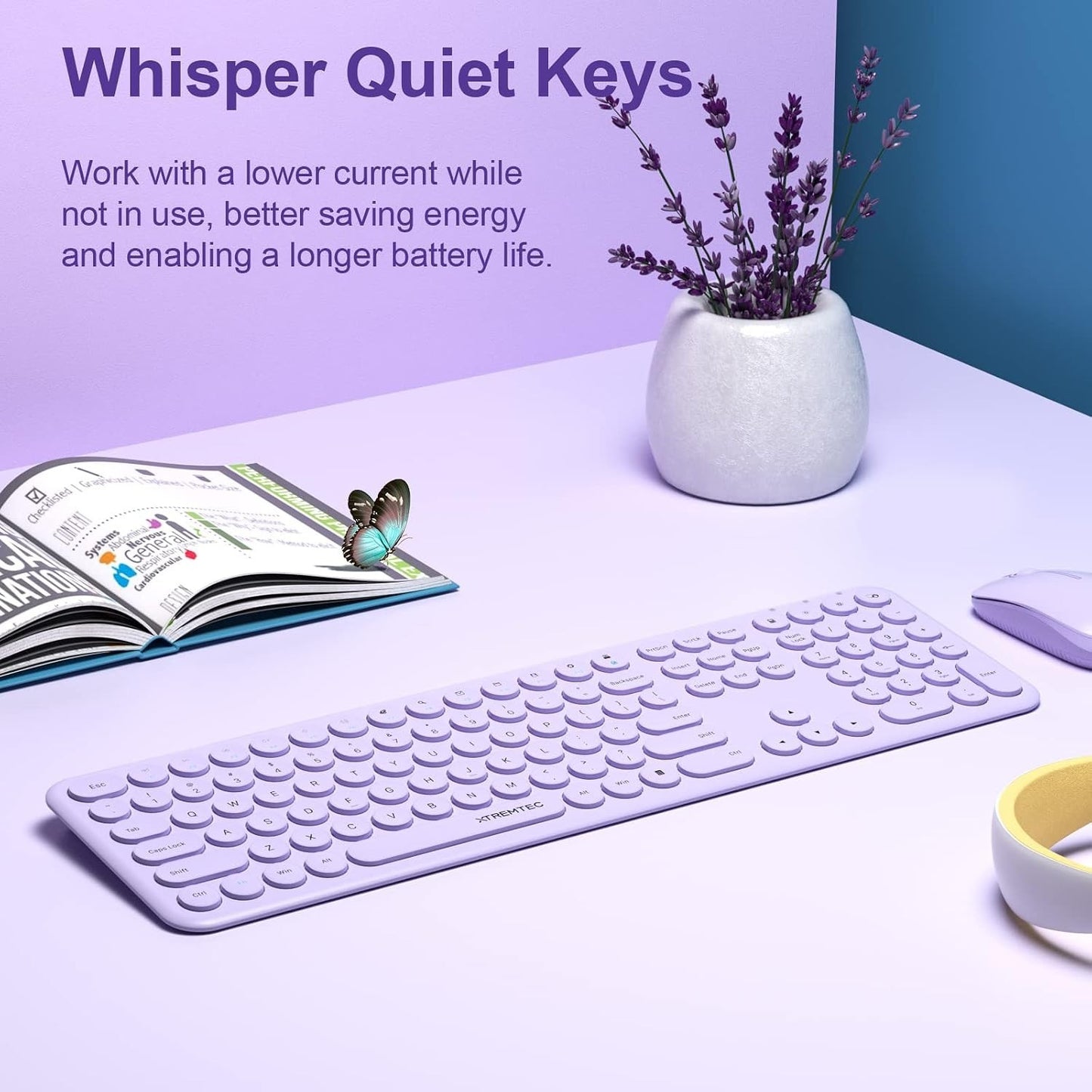 XTREMTEC Wireless Keyboard and Mouse set,Compact Size Cute Keyboard Retro Round