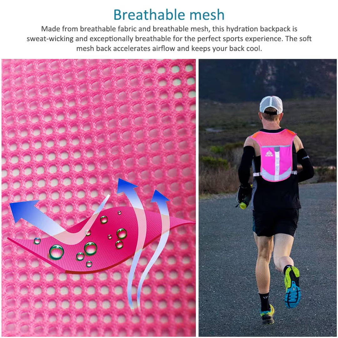 Multifunctional Running Backpack Hydration Vest - Pink With 2 Water Bottles