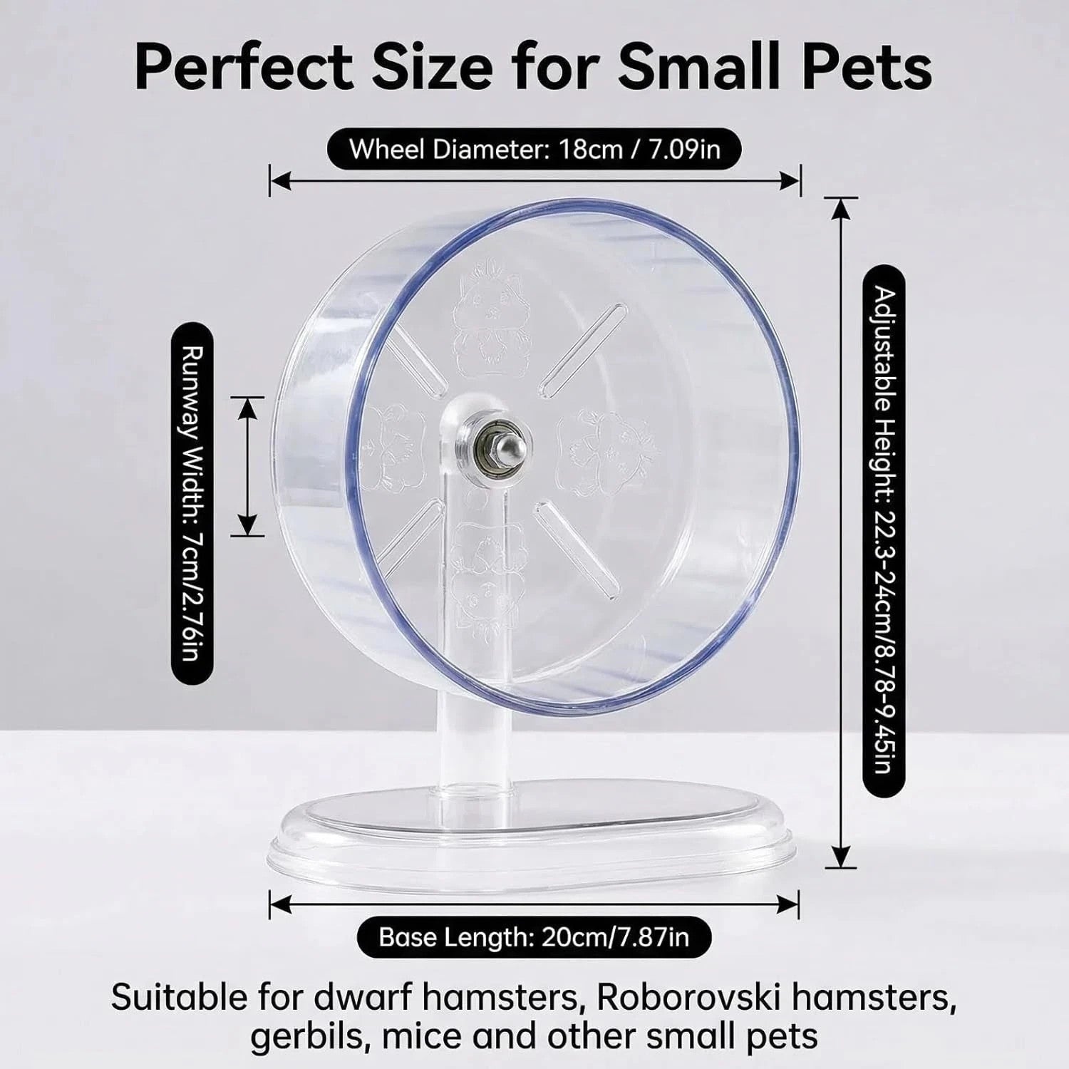 Silent Hamster Exercise Wheel with Adjustable Height Stand 7cm Wide for Dwarf