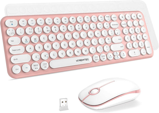 XTREMTEC Wireless Keyboard and Mouse set, Compact Size Cute Keyboard Retro Round