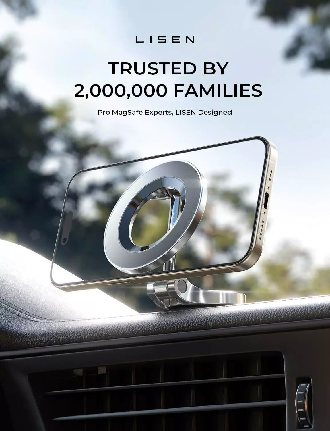 LISEN for Magsafe Car Mount [24 Permanent Magnets] Magsafe Phone Holder Car Van