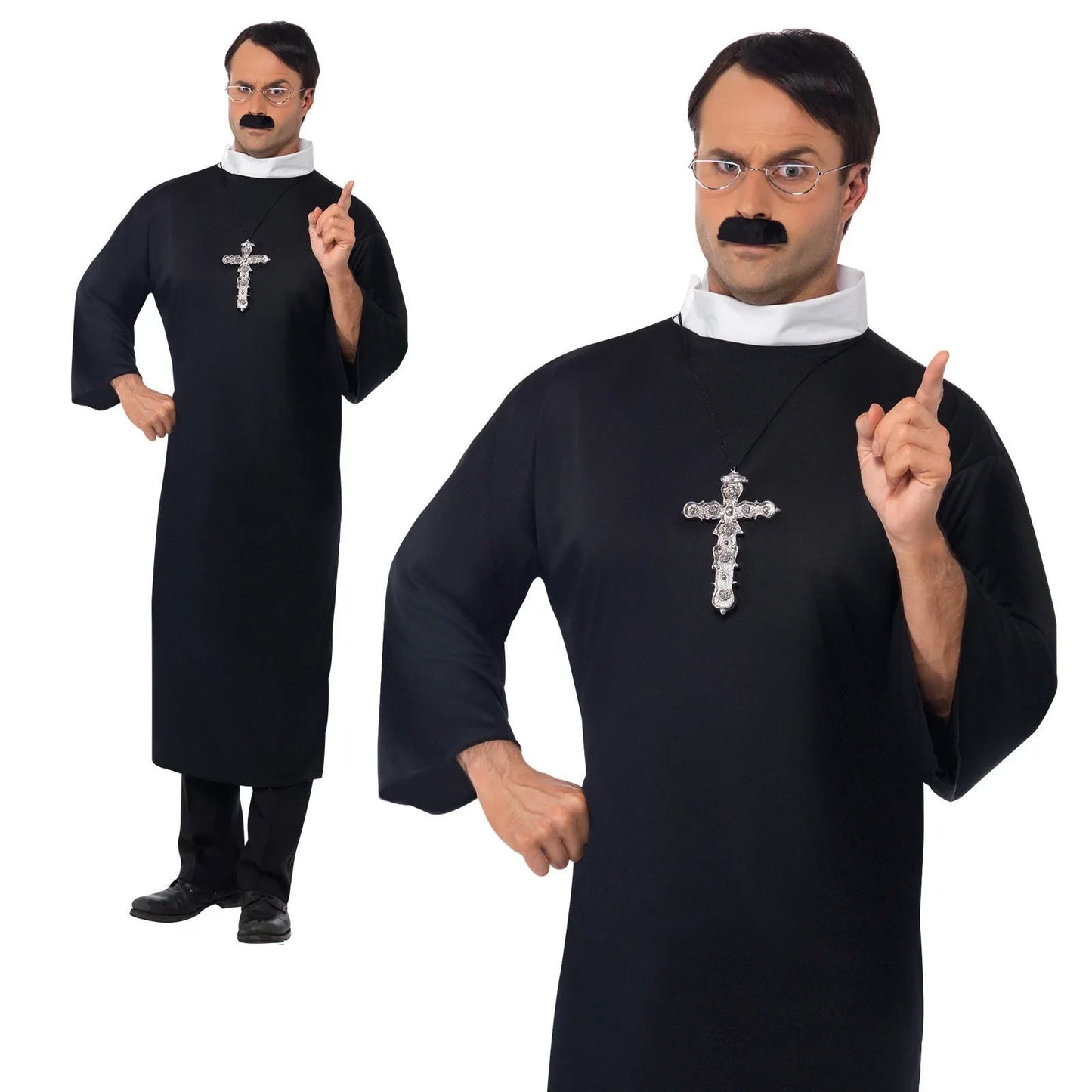 Mens Vicar Priest Costume Adult Church Father Clergyman Fancy Dress Robe