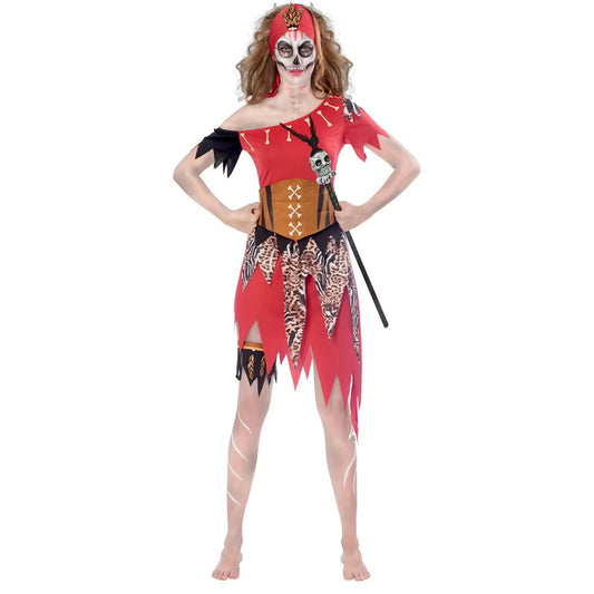 Ladies Witch Doctor Voodoo Fancy Dress Halloween Costume Womans Adult - Medium