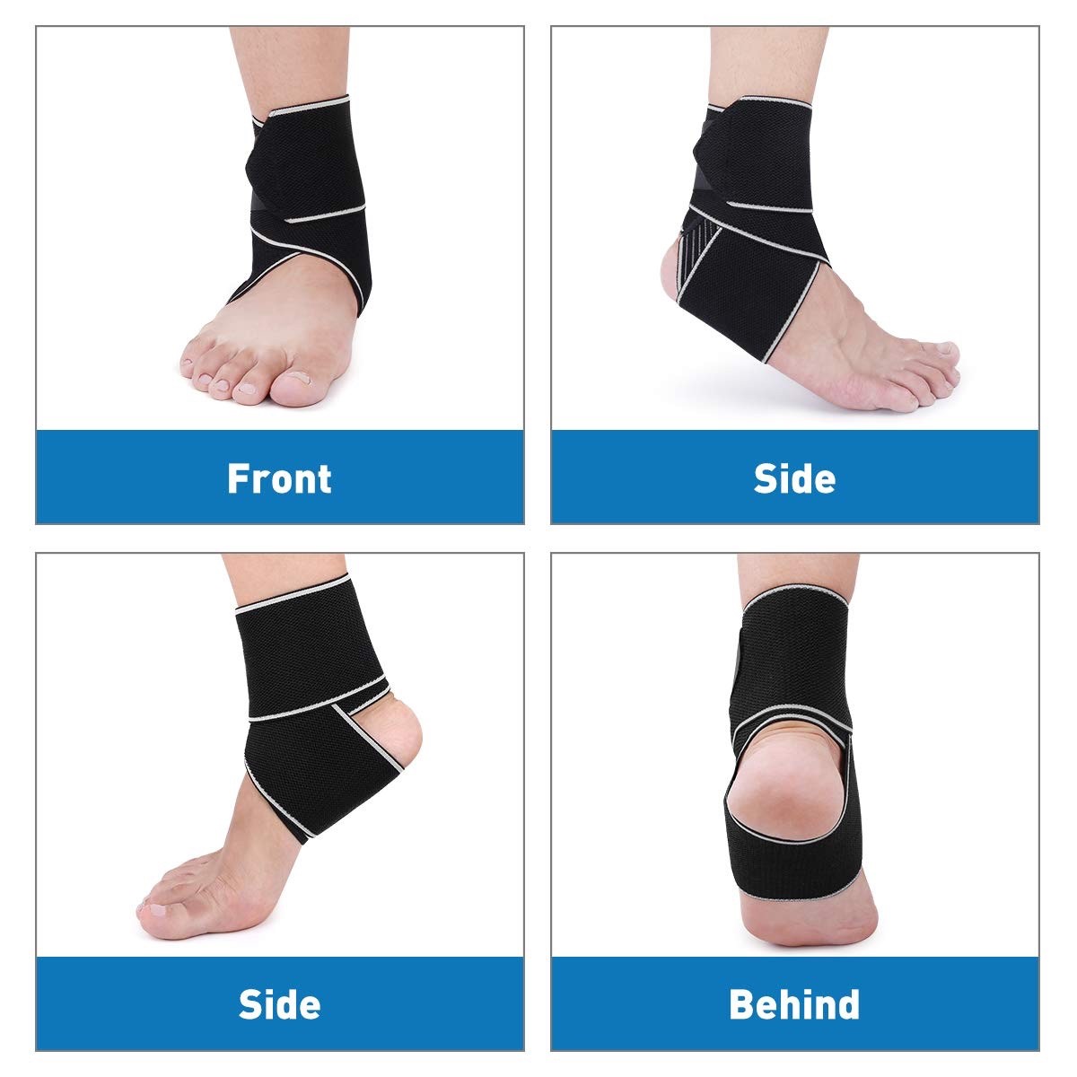 WASPO Ankle Support Brace 2 PACK, Adjustable Ankle Brace Wrap Strap for Sports