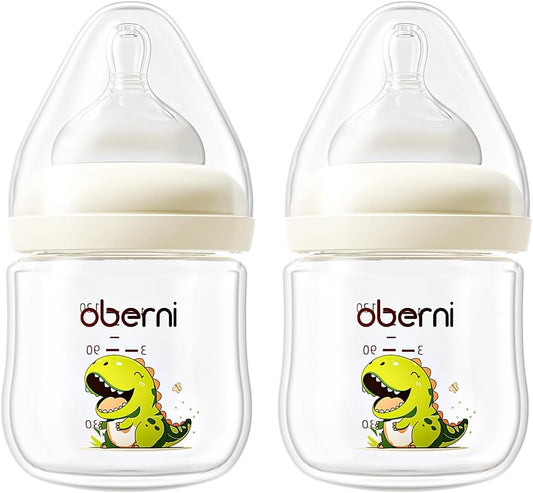 Oberni Baby Bottles with Size S Slow Flow Breast-Like Soft Teat for 0M+ 120ML X2