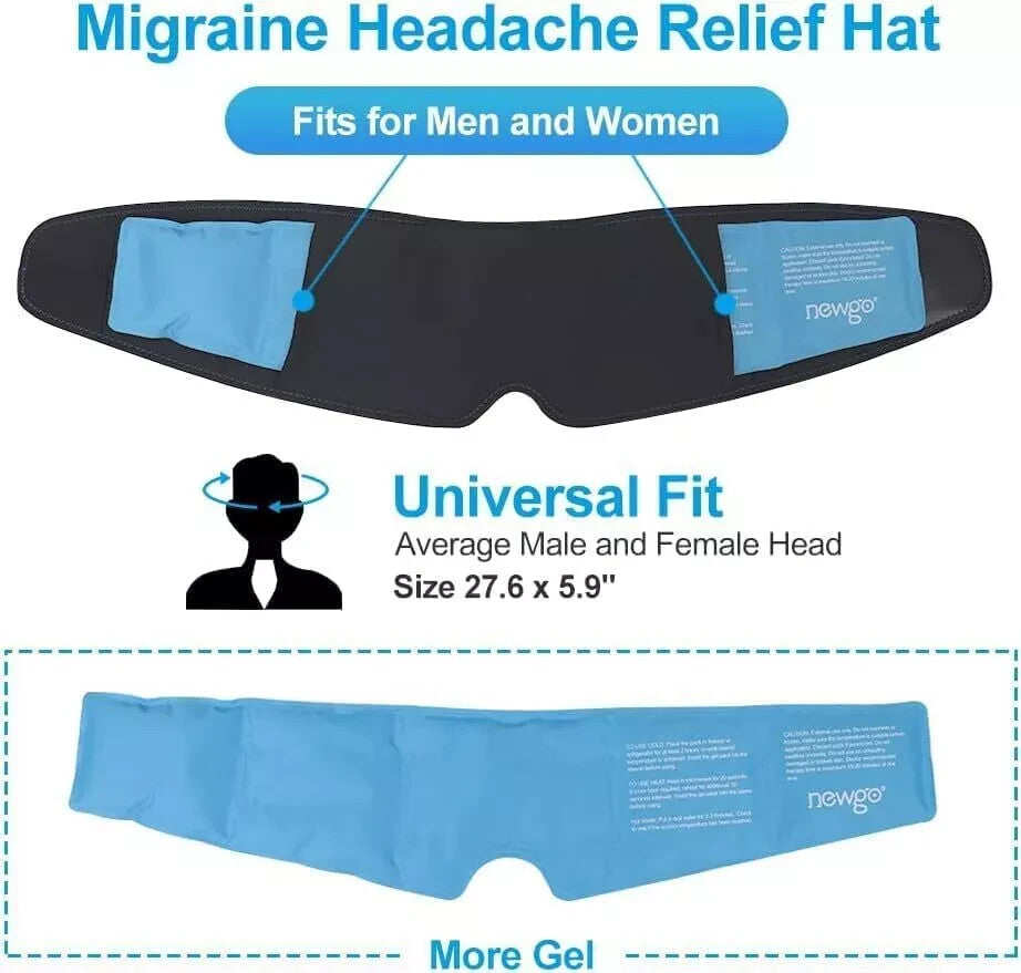 NEWGO Migrane Relief Head Ice Wrap, Reusable Hot Cold Therapy Headache Hat Ice