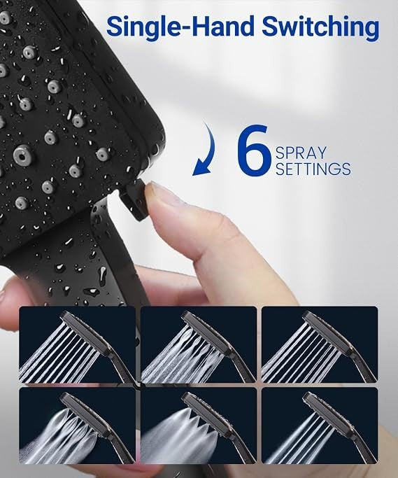 Newentor High Pressure Shower Head 6 Modes Water Saving black