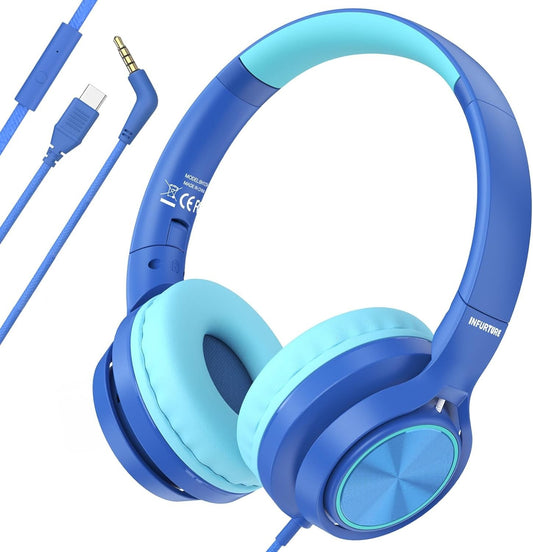 INFURTURE Kids Headphones CH5 USB C Headphone with Mic for Boys/Girls, Line Cont