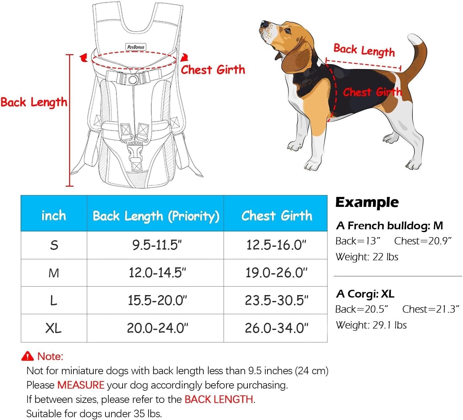 PetBonus Pet Front Dog Carrier Backpacks, Adjustable Backpack Carrier S M L & XL