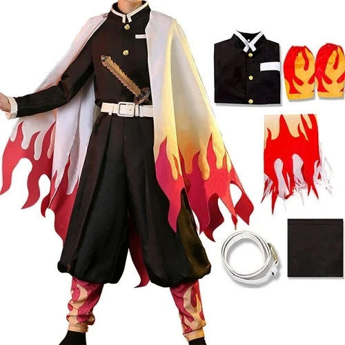 Anime Demon Slayer Kimetsu no Yaiba Rengoku Kyoujurou Cosplay Costume Wig Outfit