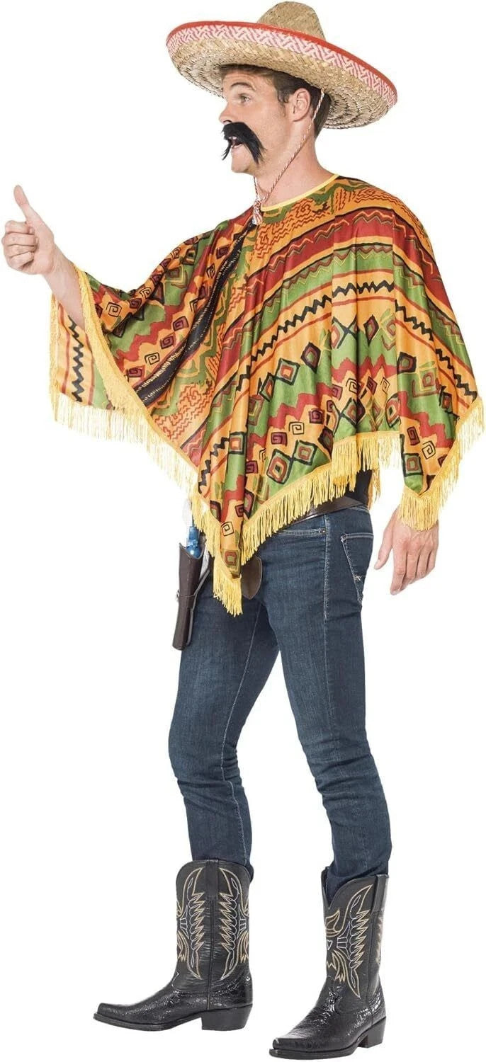 Mexican Costume Poncho & Moustache - Instant Outfit Fancy Dress Smiffys