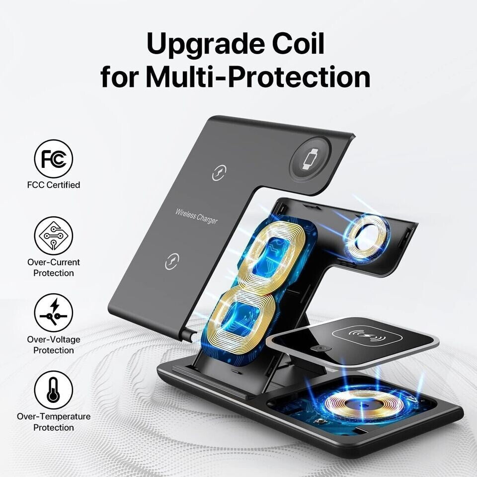 3in1 Wireless Charger Dock Charging Station For Apple Watch Airpods iPhone Black