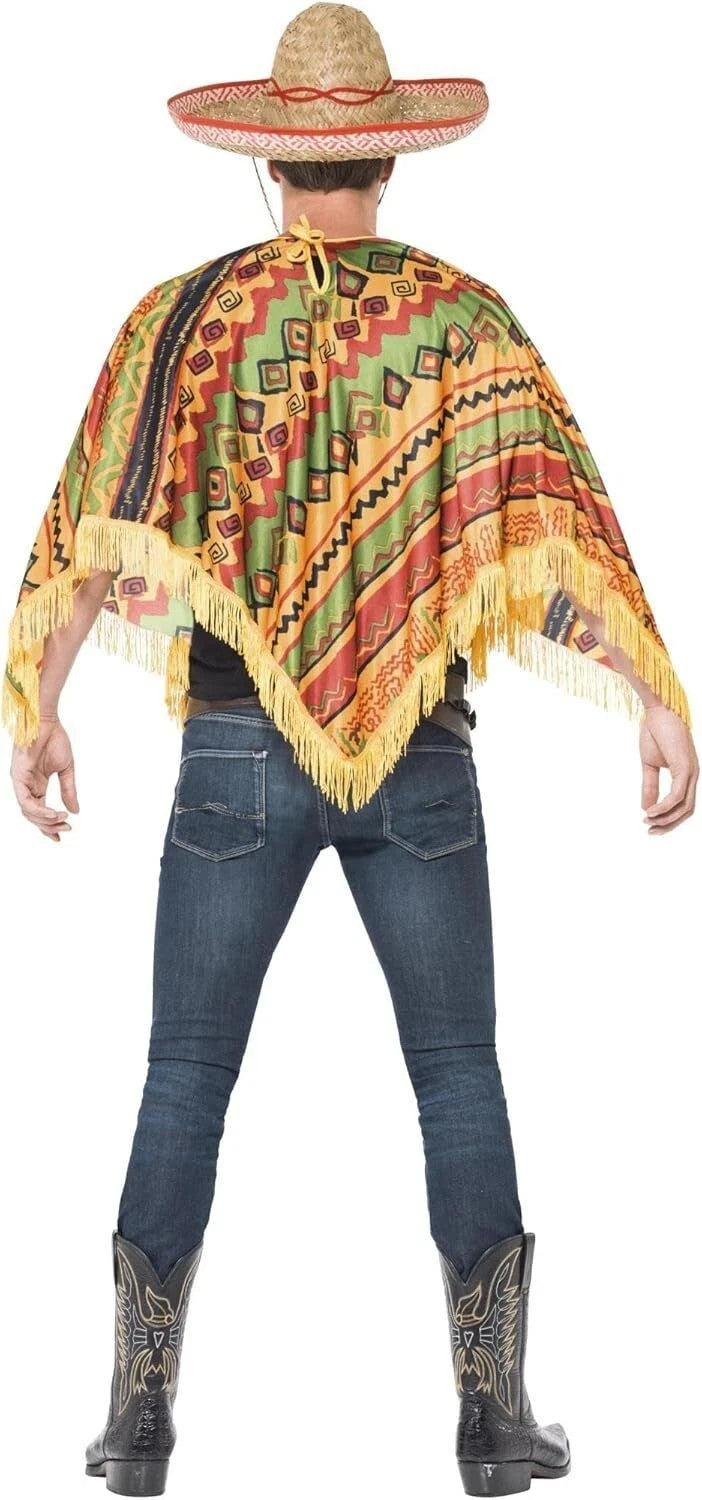 Mexican Costume Poncho & Moustache - Instant Outfit Fancy Dress Smiffys