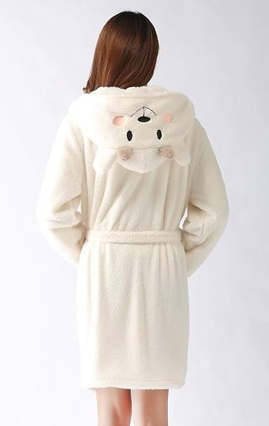 Ladies Soft Fleece Hood Dressing Gown Cute Sheep Womens Bath Robe Medium