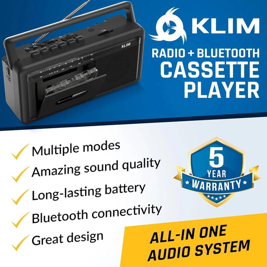 KLIM Portable Cassette Player & Tape Recorder – Boombox with AM/FM Radio, USB, B