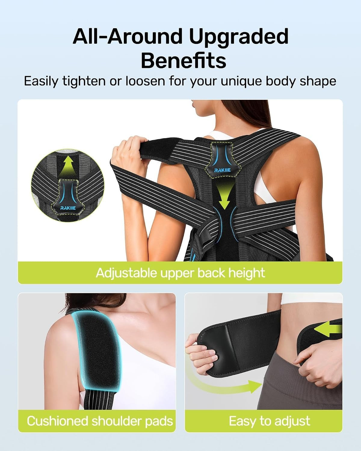 Rakiie Posture Corrector Women Men Upgraded Back Brace Enhanced Medium New