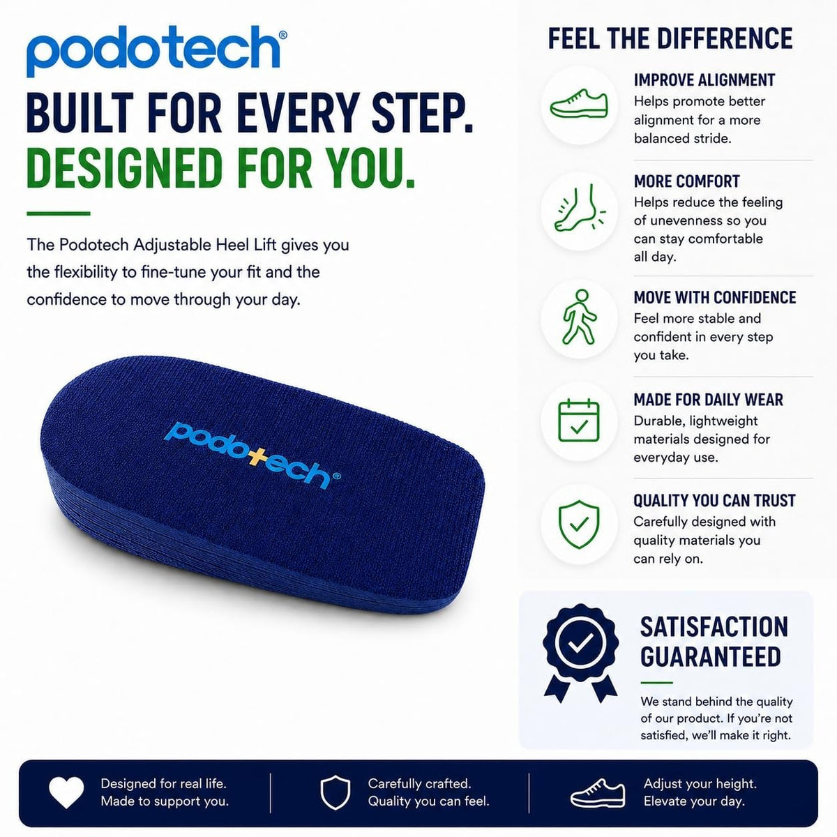 Podotech Heel Shoe Lift Insert, Height Increase Insoles for Achilles Tendonitis