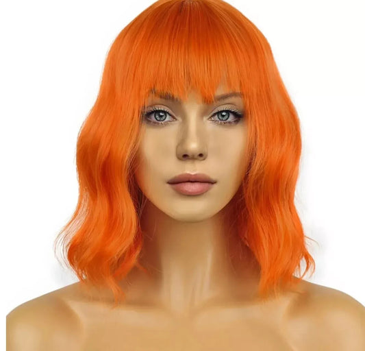 LANCAINI Wavy Wig With Bangs Women's Short Wigs Curly Wavy Bob Synthetic Cosplay
