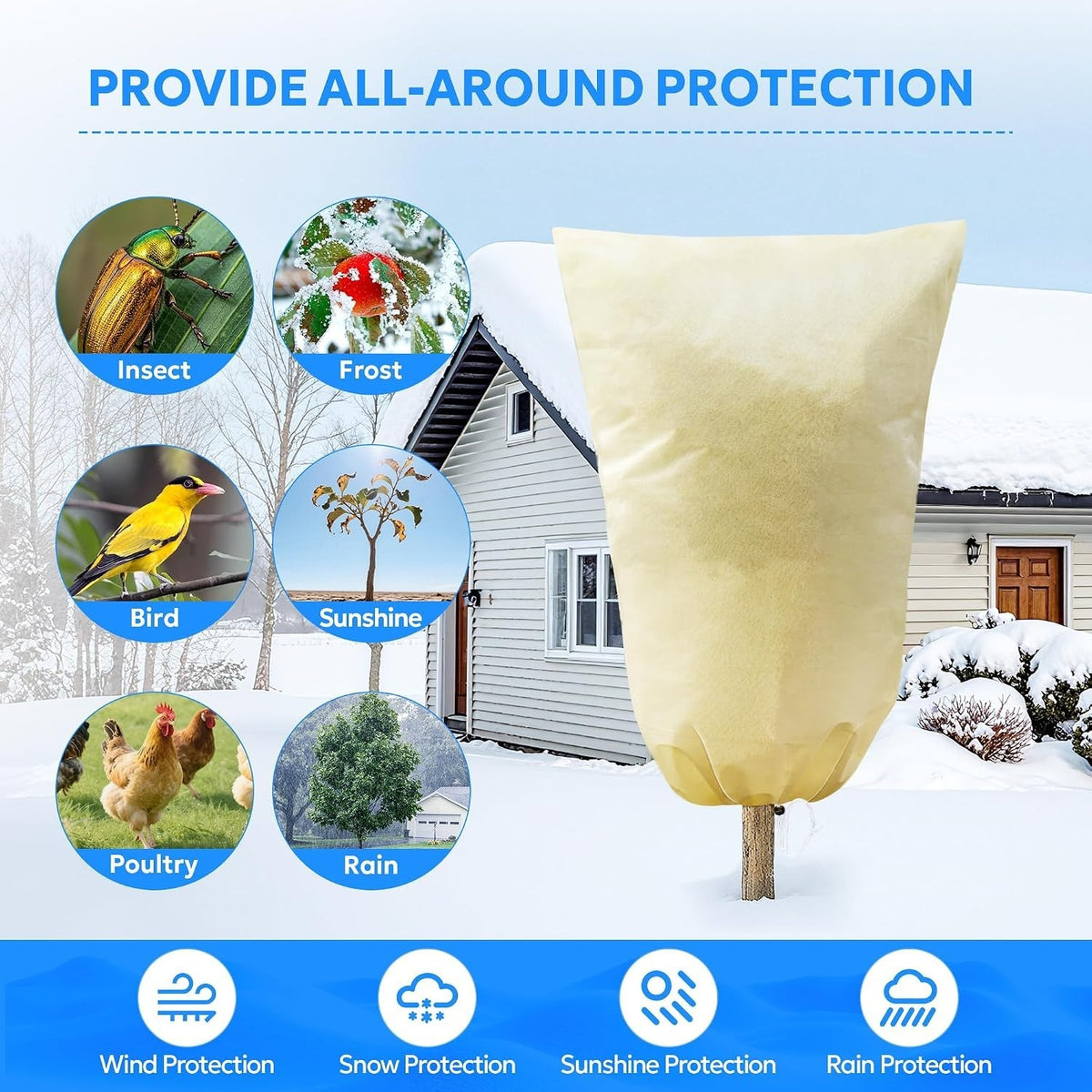 2 Packs Plant Fleece Frost Protection Covers, 120x180 Garden Fleece with Zipper,