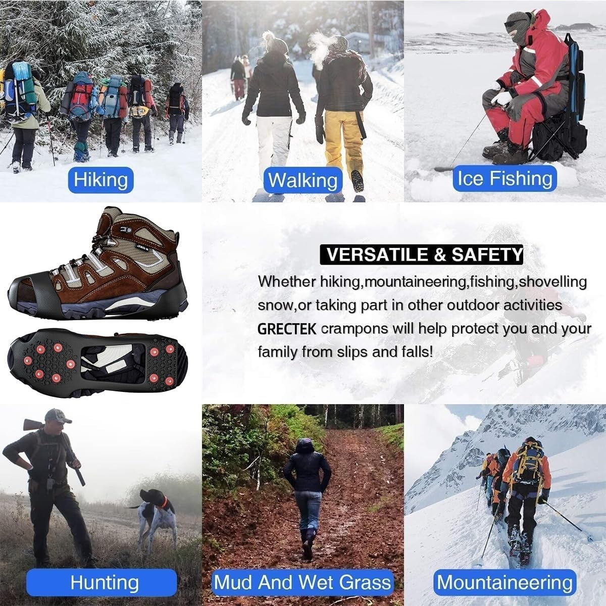 Ice Grippers Anti Slip Universal Snow Spikes Crampons Boot Shoes Grips XXL 9-13