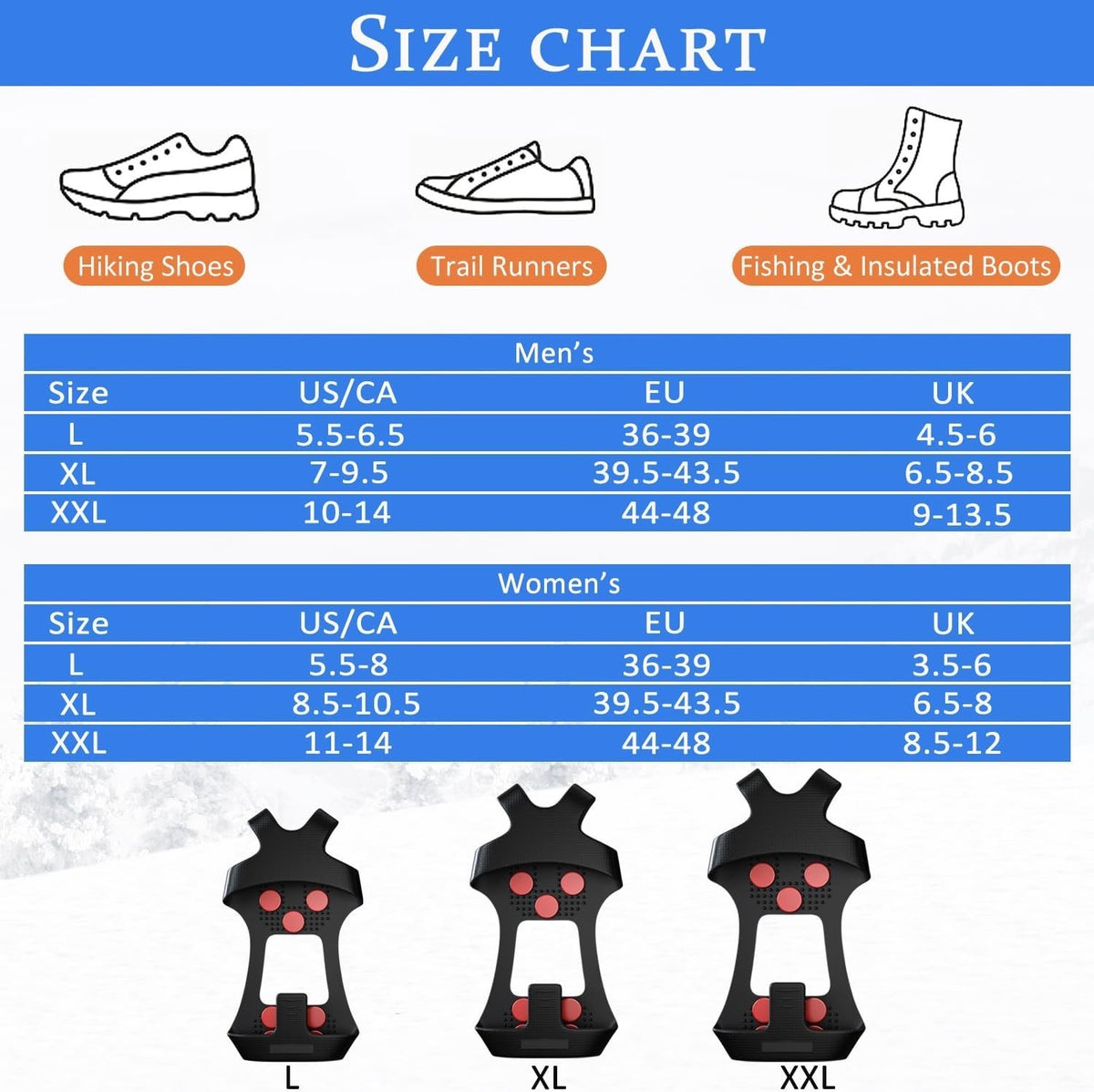 Ice Grippers Anti Slip Universal Snow Spikes Crampons Boot Shoes Grips XXL 9-13