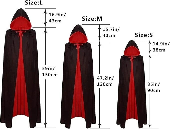 Halloween Vampire Reversible Hooded Witch Cloak Capes Unisex For Adult Kids