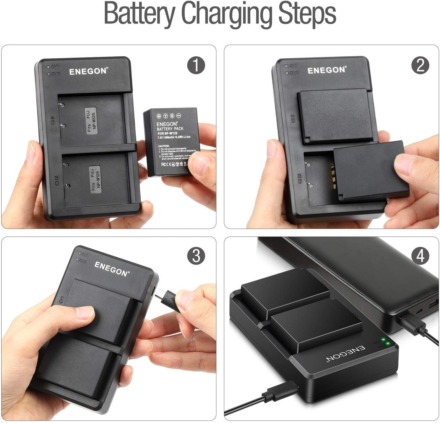 2x NP-W126s Batteries & Dual Charger for Fujifilm X-M5 X-T200 X100F X100V X100VI