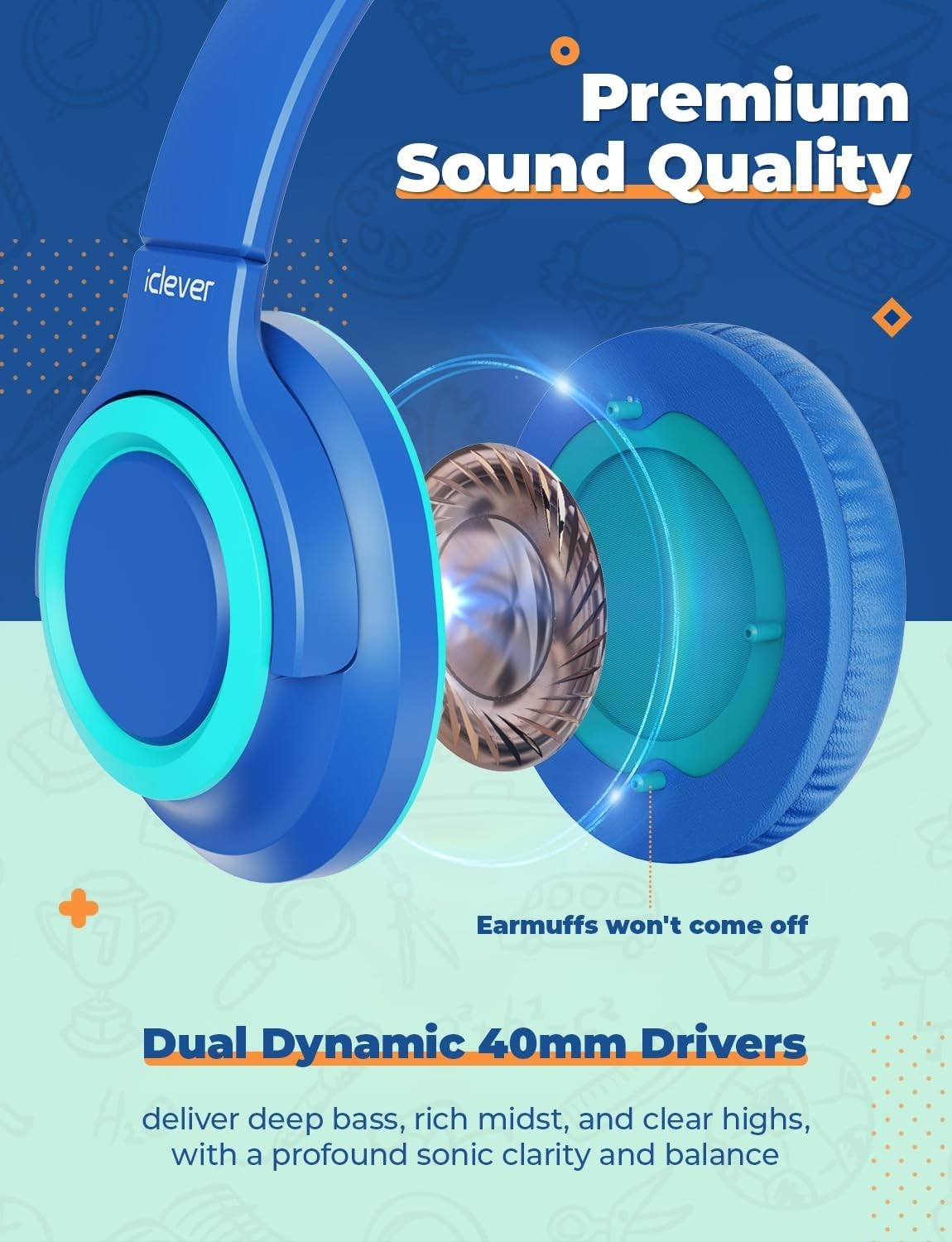 Iclever HS22 Kids Headphones Wireless, 60H Play Time, Dba Safe Volume - 2 Pack