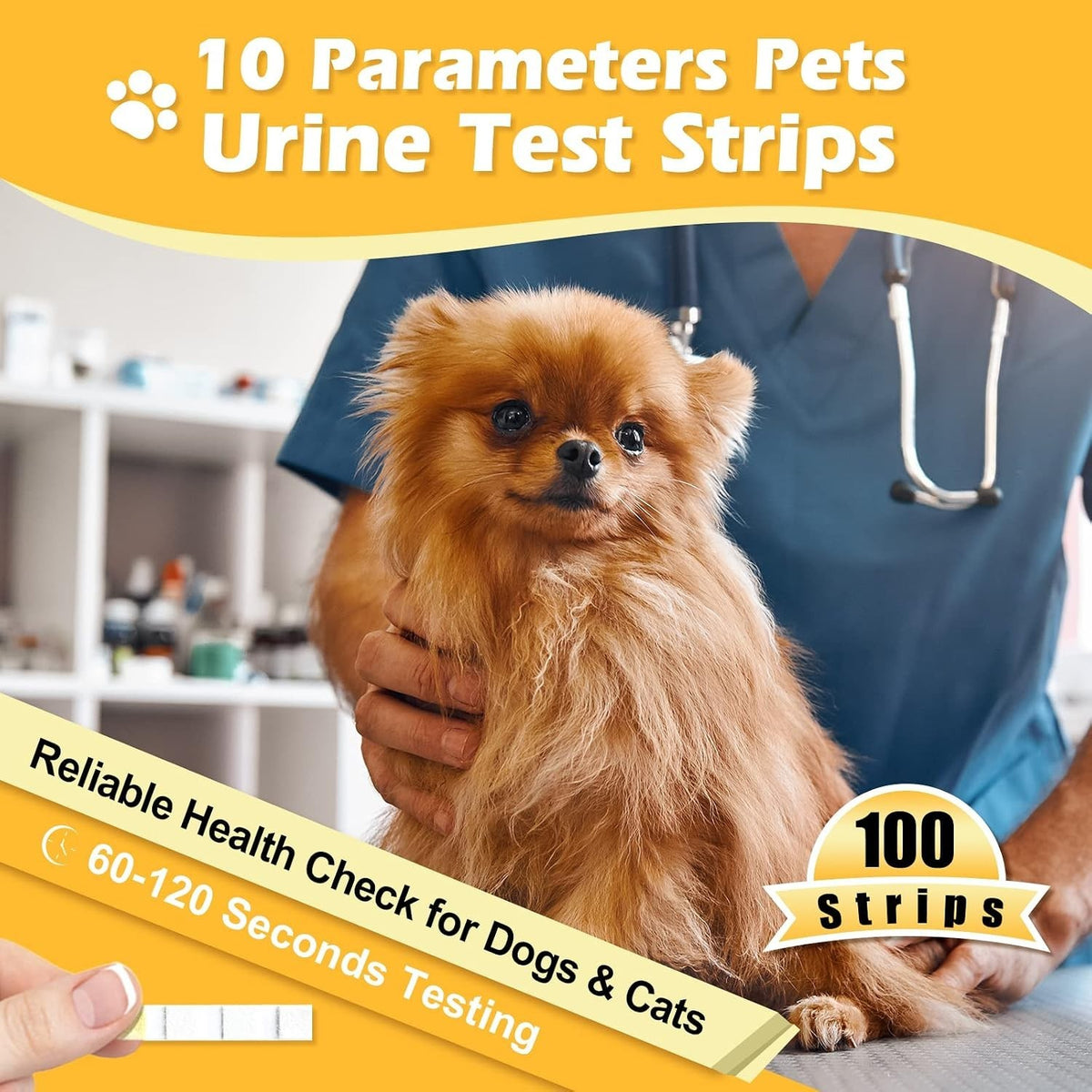 Pet Urine Test Strips 100 Vet Tests Cats, Dogs Diabetes, UTI, Kidney Infection