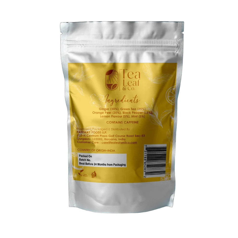 Lemon Ginger Green Tea Bags - 50 Pyramid Tea Bags | Low Caffeine, Non-GMO, Glute