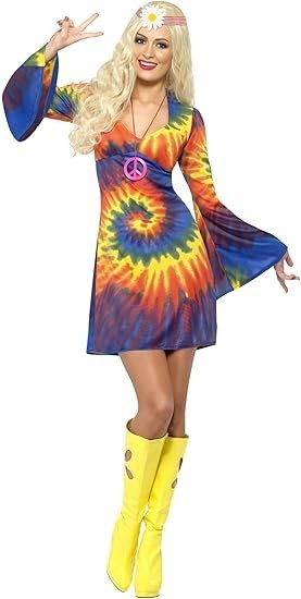 1960s Groovy Hippie Baby Fancy Dress Ladies Hippy Womens Costume 60s Outfit UK M