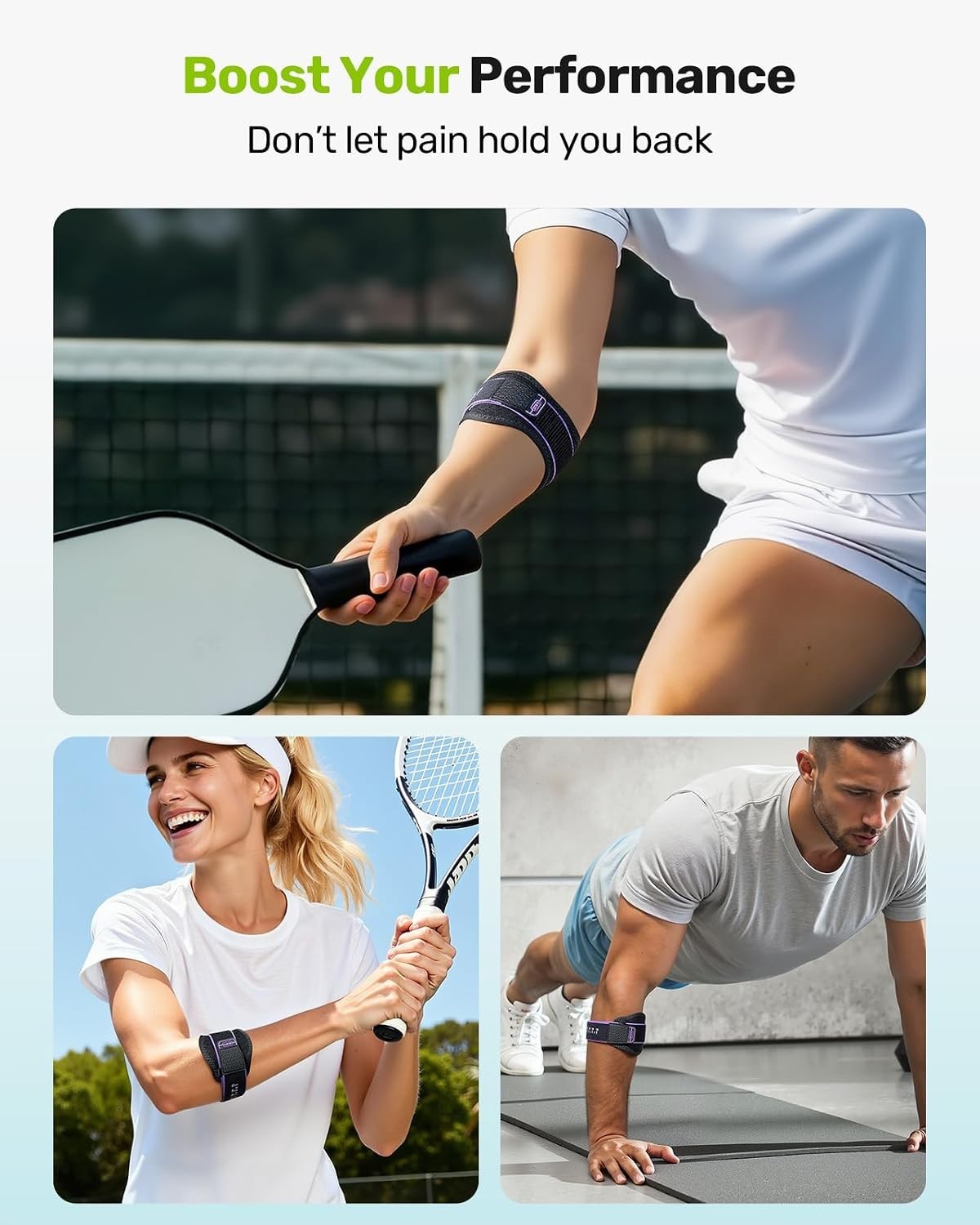 Rakiie Tennis Elbow Support Strap Adjustable Golfers Brace Purple