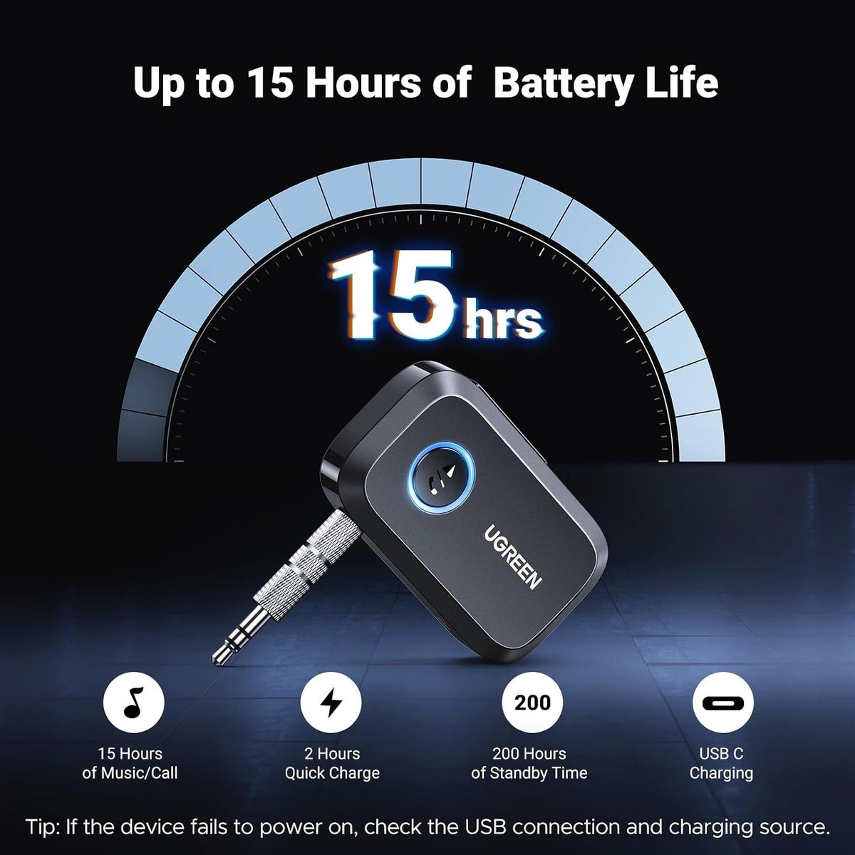 Ugreen Bluetooth 6.0 Receiver with 3.5 mm Jack with Multifunction Button Adapter