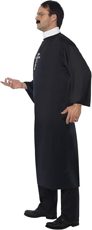 Mens Vicar Priest Costume Adult Church Father Clergyman Fancy Dress Robe