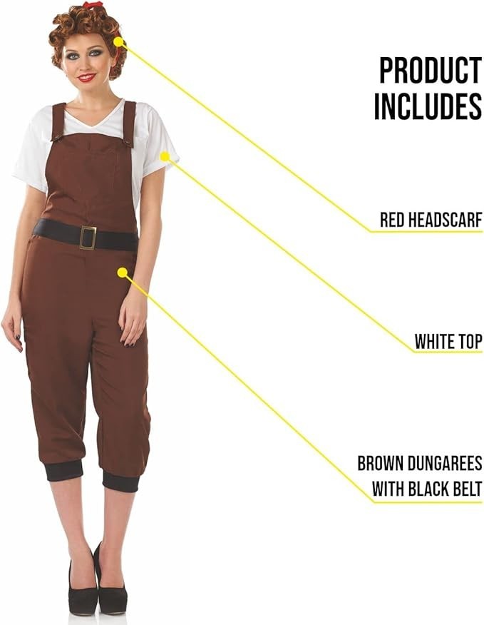 Ladies 40s 1940s 40's WW2 Land Girl Fancy Dress Costume Landgirl by Fun shack