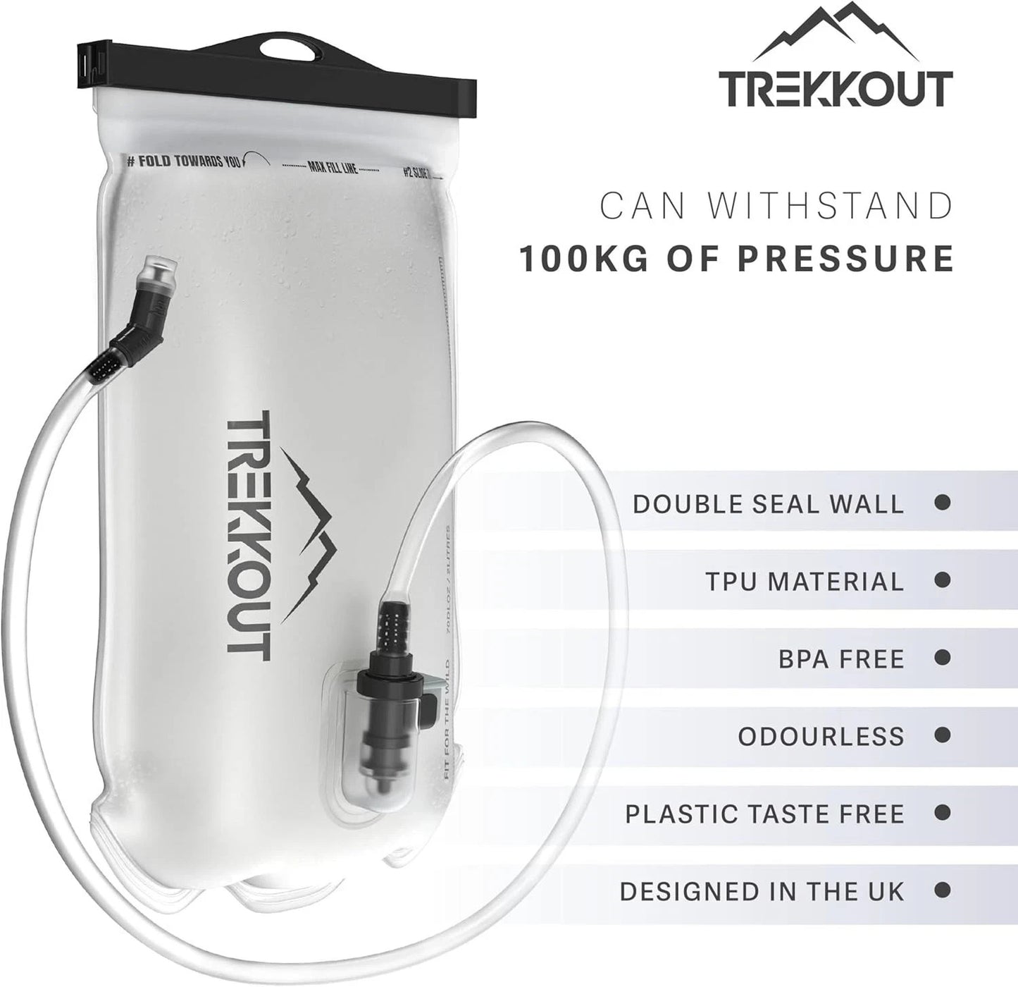 TREKKOUT Hydration Bladder | 2L Water Bladder with BPA-Free Food-Grade TPU Hydra
