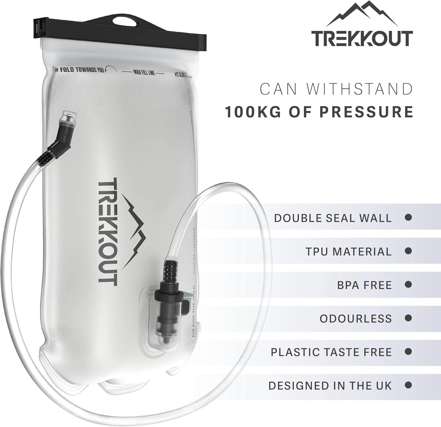 TREKKOUT Hydration Bladder | 2L Water Bladder with BPA-Free Food-Grade TPU Hydra