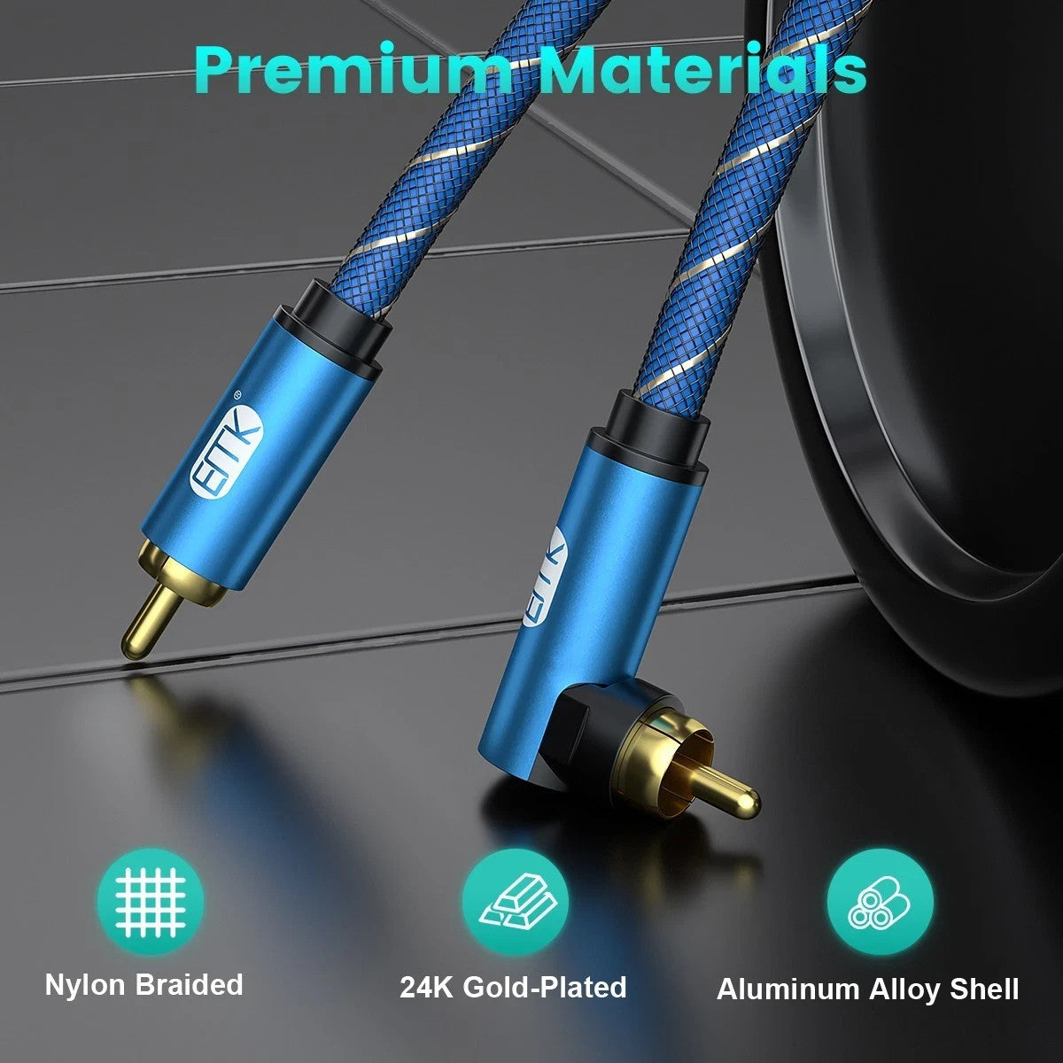 EMK Right Angle Subwoofer Cable 90 Degree RCA Cable Coaxial Audio Cable for TV