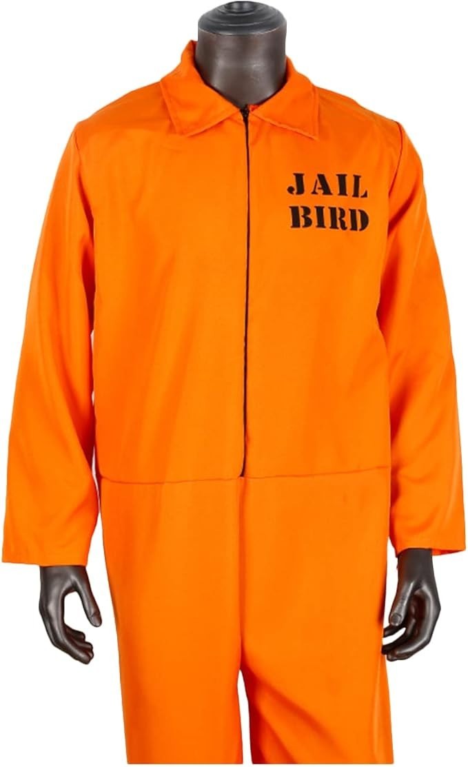 Mens Prisoner Costume Overall Orange Jumpsuit Convict Stag Do Party Fancy Dress