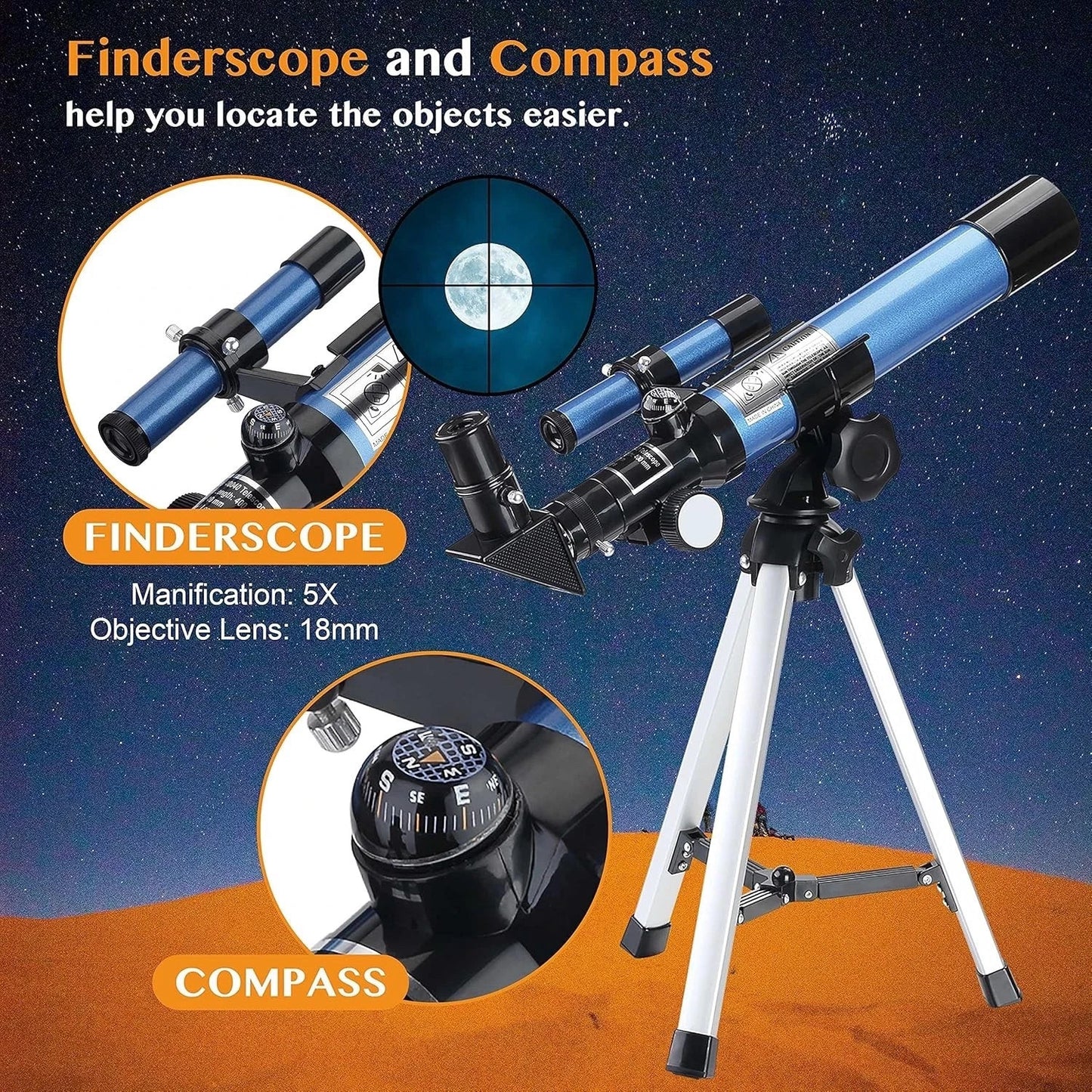 Aomekie Portable Astronomy Telescope for Kids 40/400mm with Tripod - NO BOX