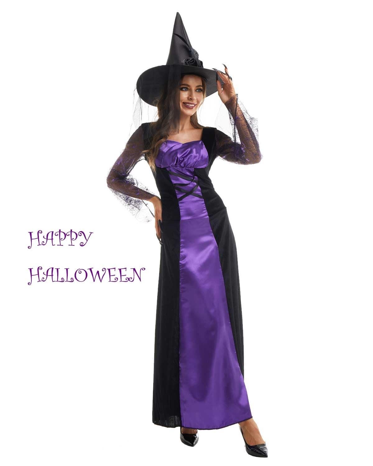 Ladies SPELLBOUND PURPLE WITCH Halloween Fancy Dress Costume UK Large