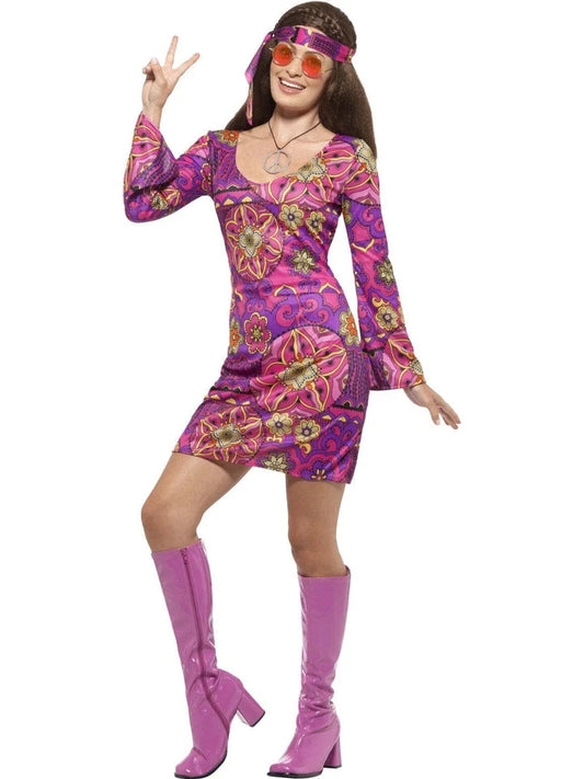 Adult Woodstock Hippie Chick Costume 1960s 70s Hippy Ladies Fancy Dress New 8-10
