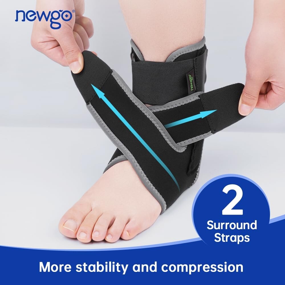 NEWGO Ankle Brace, Ankle Support Brace for Sprained Ankle with Plastic Support