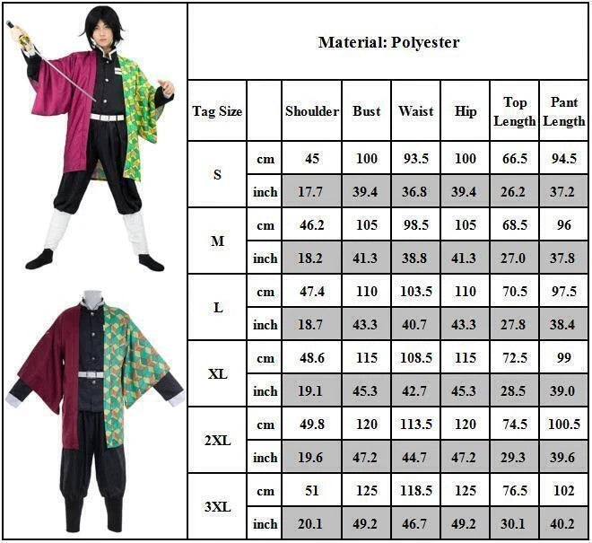 Demon Slayer Tomioka Giyuu Cosplay Costume Kimetsu no Yaiba Kimono Size XL
